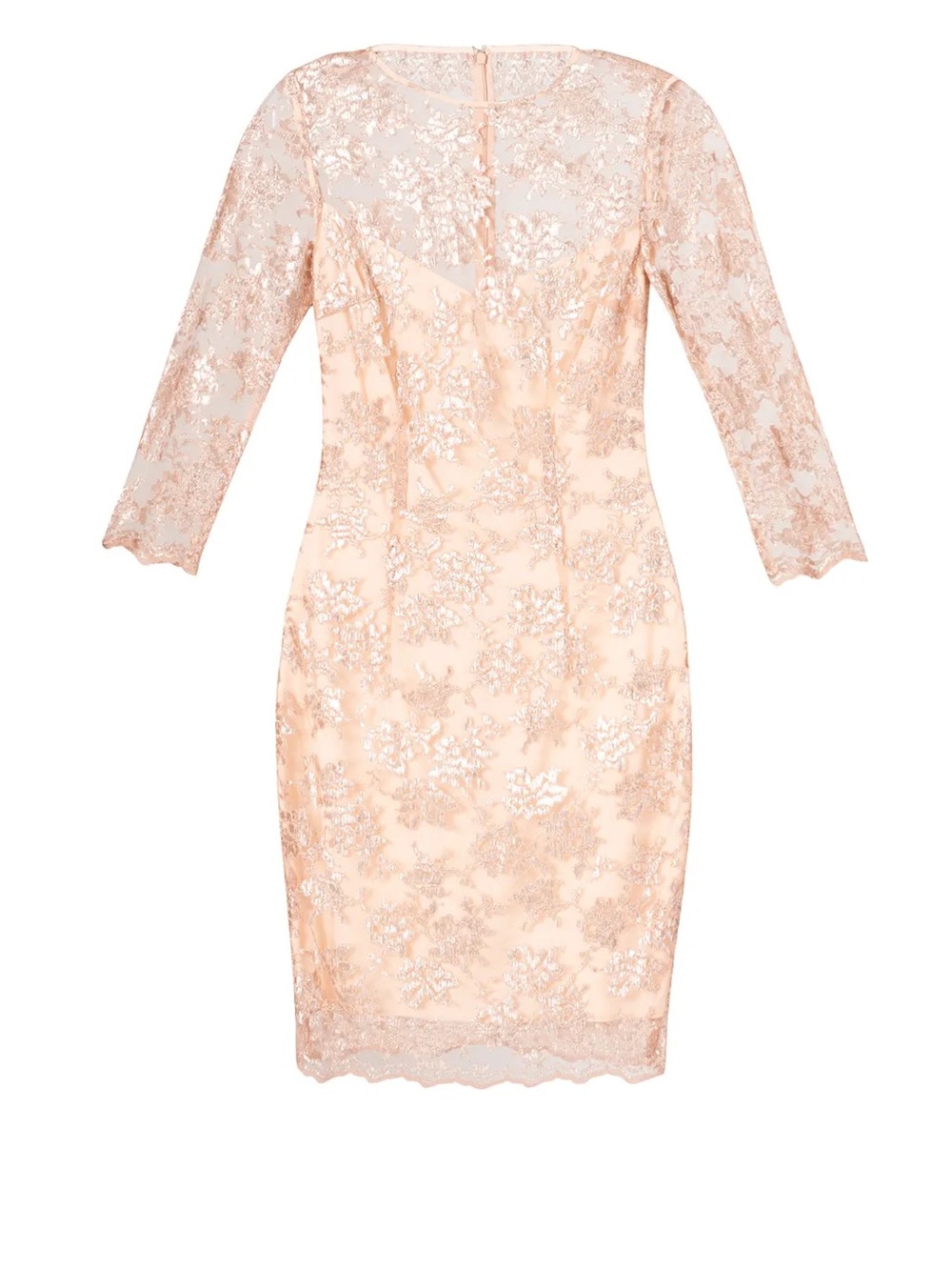 Slate & Willow Blush Peach Lace Sheath Dress with Three-Quarter Sleeves